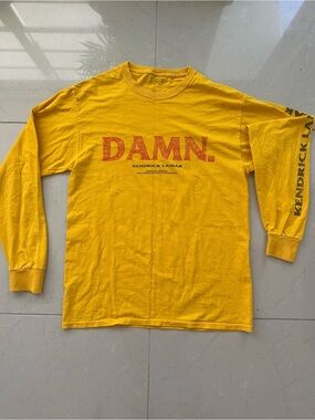 Kendrick Lamar DAMN Tour Long Sleeve Shirt Yellow TDE Graphic Tee Medium